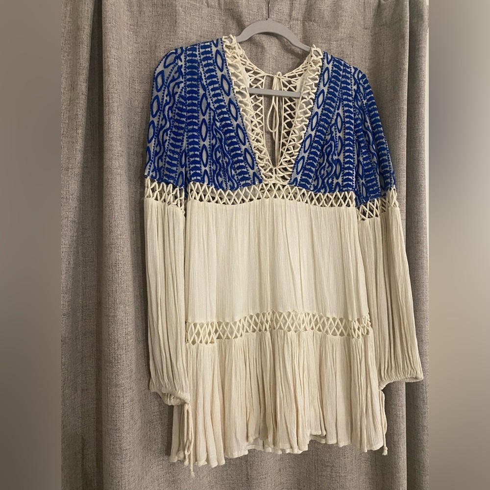 Free People Blue and Ivory Dress- Size 4 - Picture 3 of 5